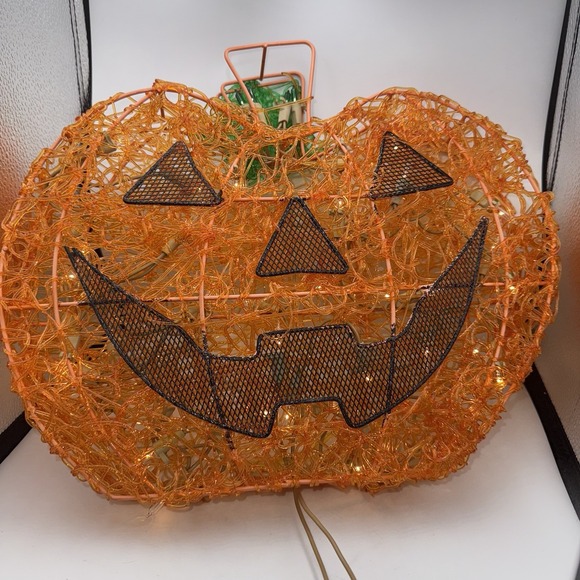 Vintage 14" Halloween Spun Spaghetti Pumpkin Jack-O-Lantern Lights Tested - Picture 7 of 8